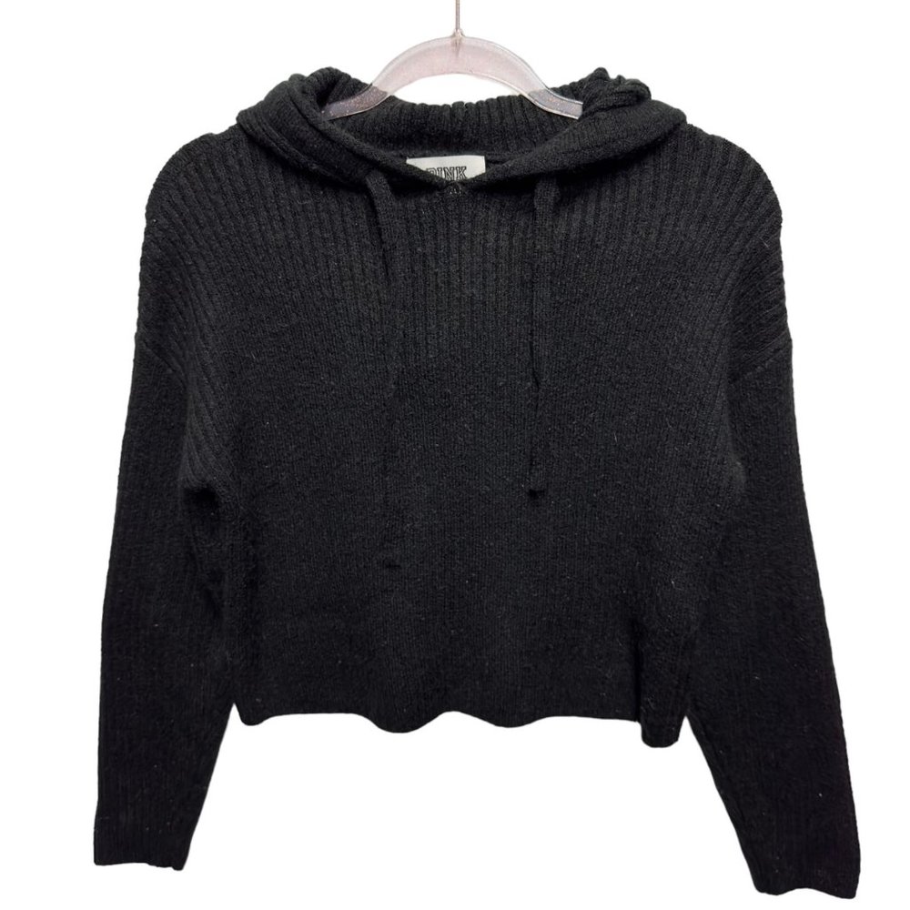 PINK VS Thick Fuzzy Rib Knit Crop Hoodie Sweater Pullover